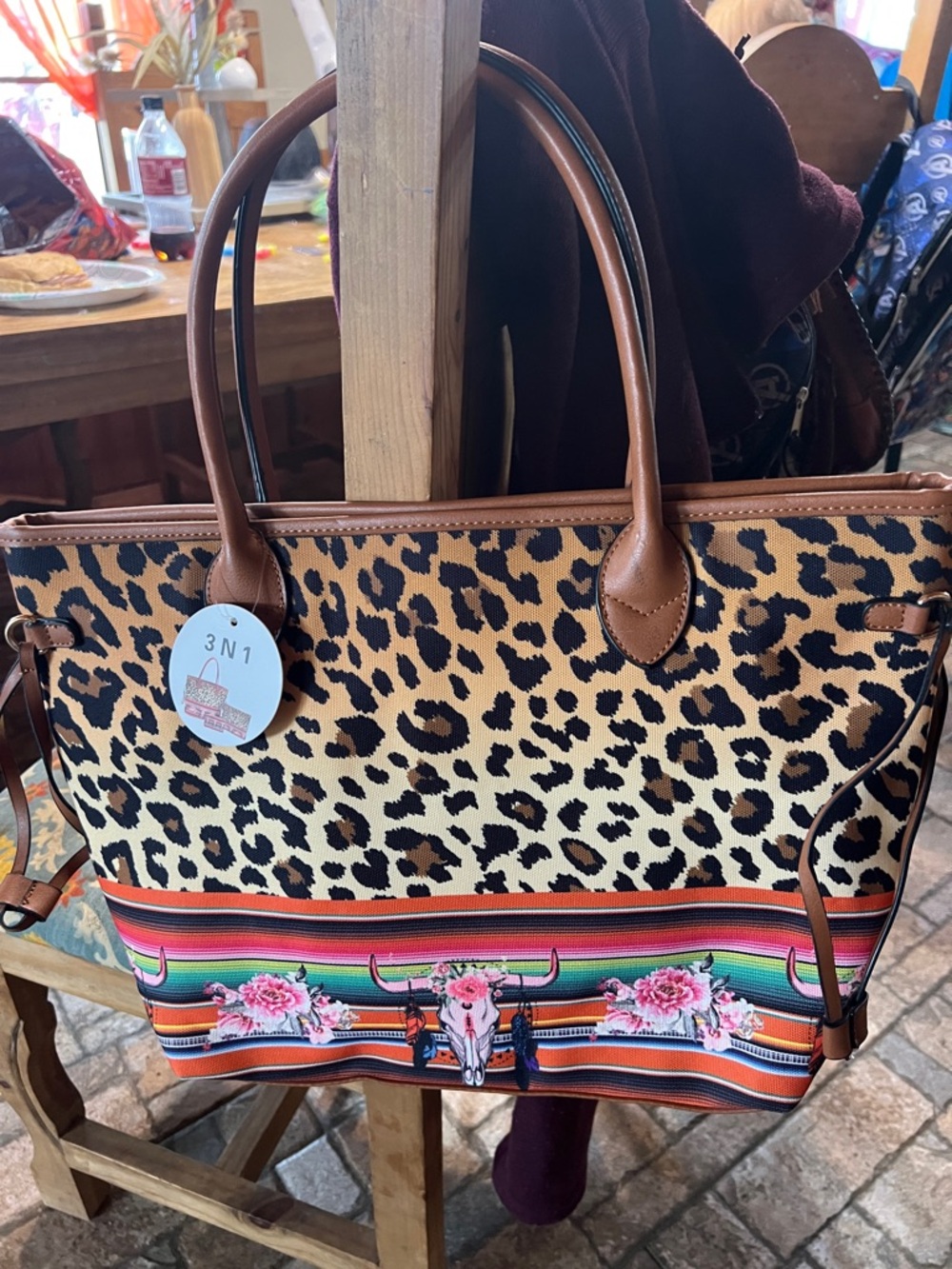 Leopard & Floral 3-in-1 Women’s Tote Bag - Brown